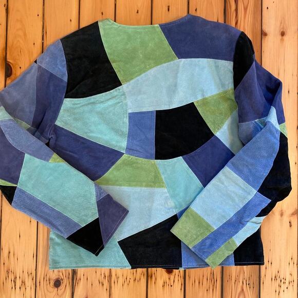 Vintage 1990s -y2k 2000s Suede Patchwork Leather Women's Jacket Size Medium - Picture 2 of 4